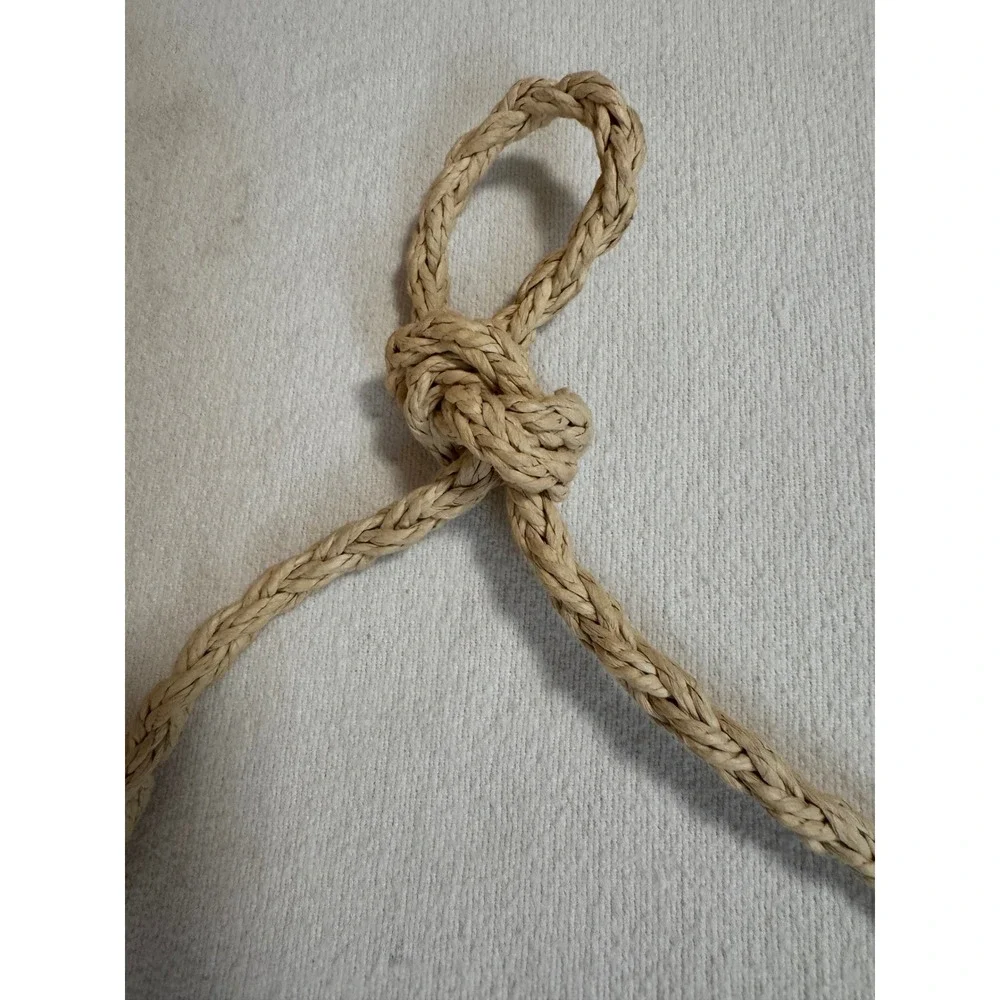 Solid & Striped Woven Straw Circle Crossbody Bag Tassel Natural Beige